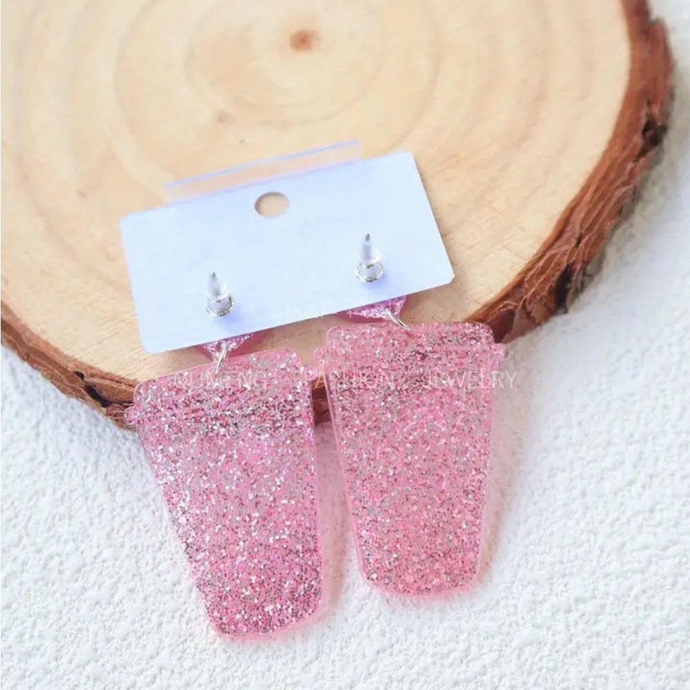 Glitter Heart Coffee Cup Earrings - Picture 2 of 3